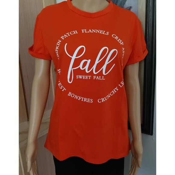 Women's Fall Harvest T- Shirt Medium Orange New - no tags Fall Sweet Fall Shirt - Picture 2 of 7